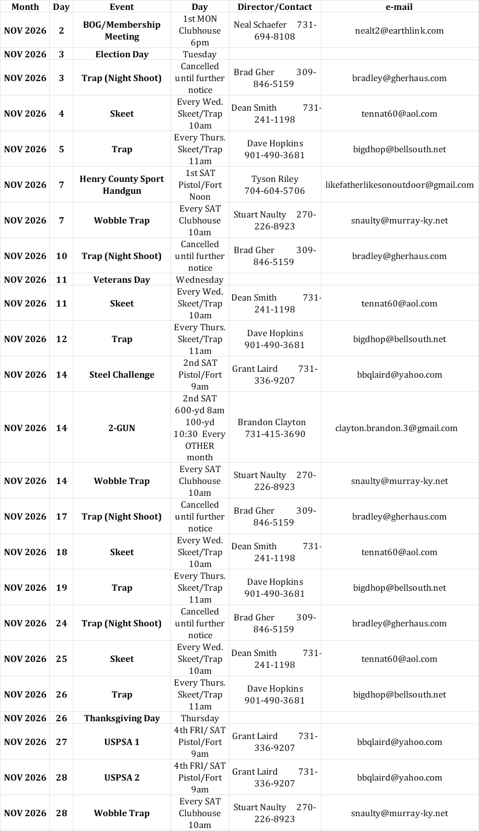 nov calendar